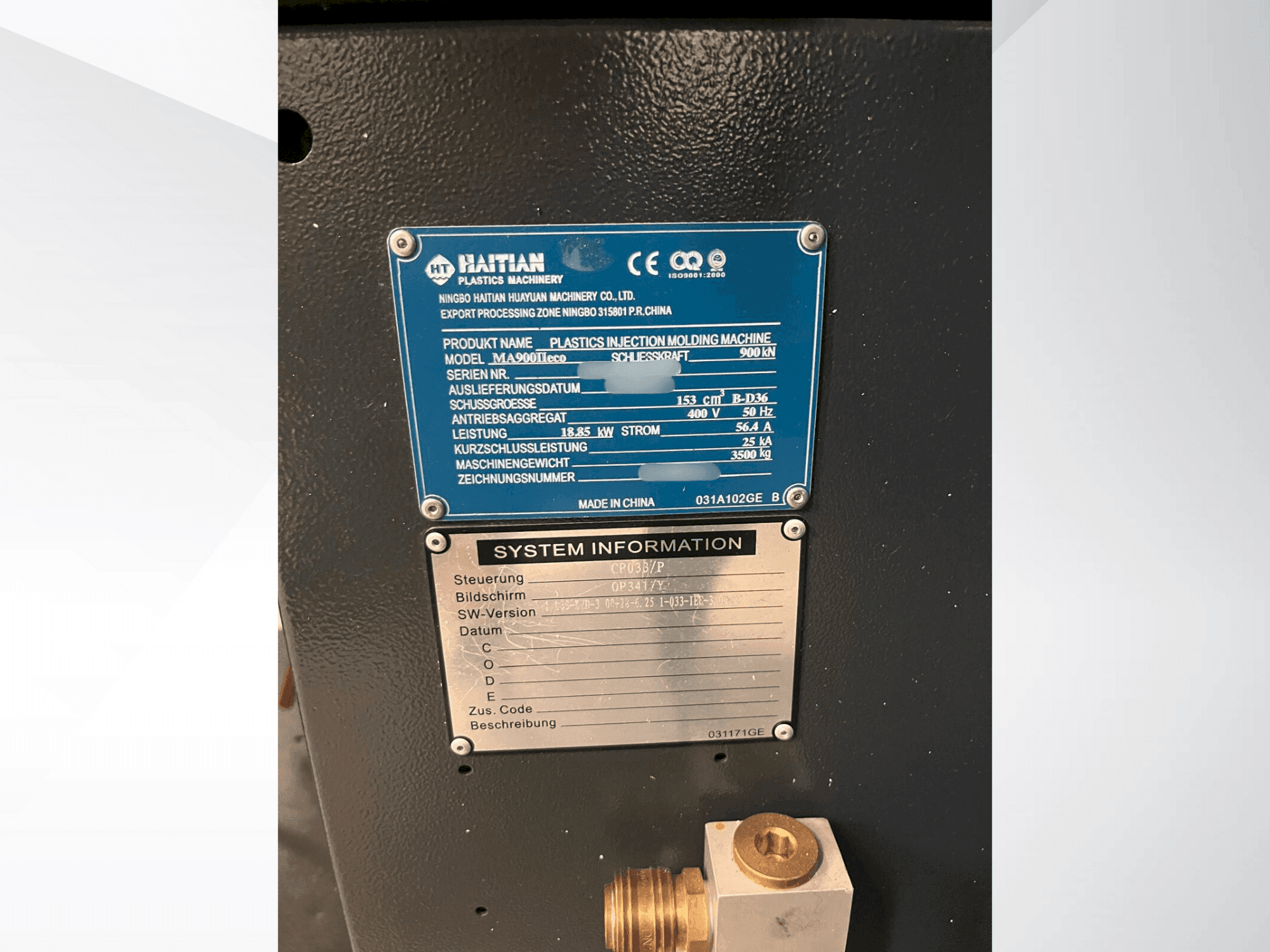 Naambord van HAITIAN MA900 II eco machine